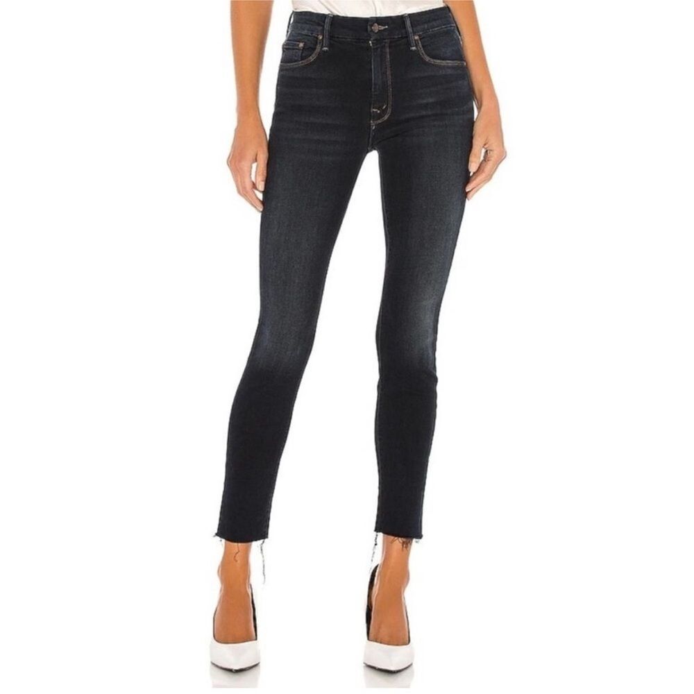 Mother High Waisted Looker Skinny Jeans Frayed Hem Coffee Tea or Me Size 27